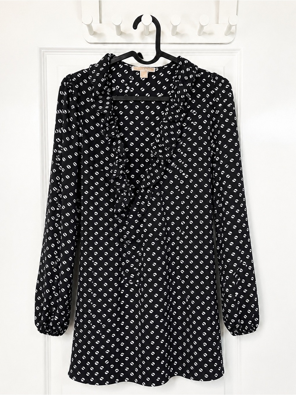 Michael Kors Black and White Polka Dot Ruffle Wrap  Jumpsuit